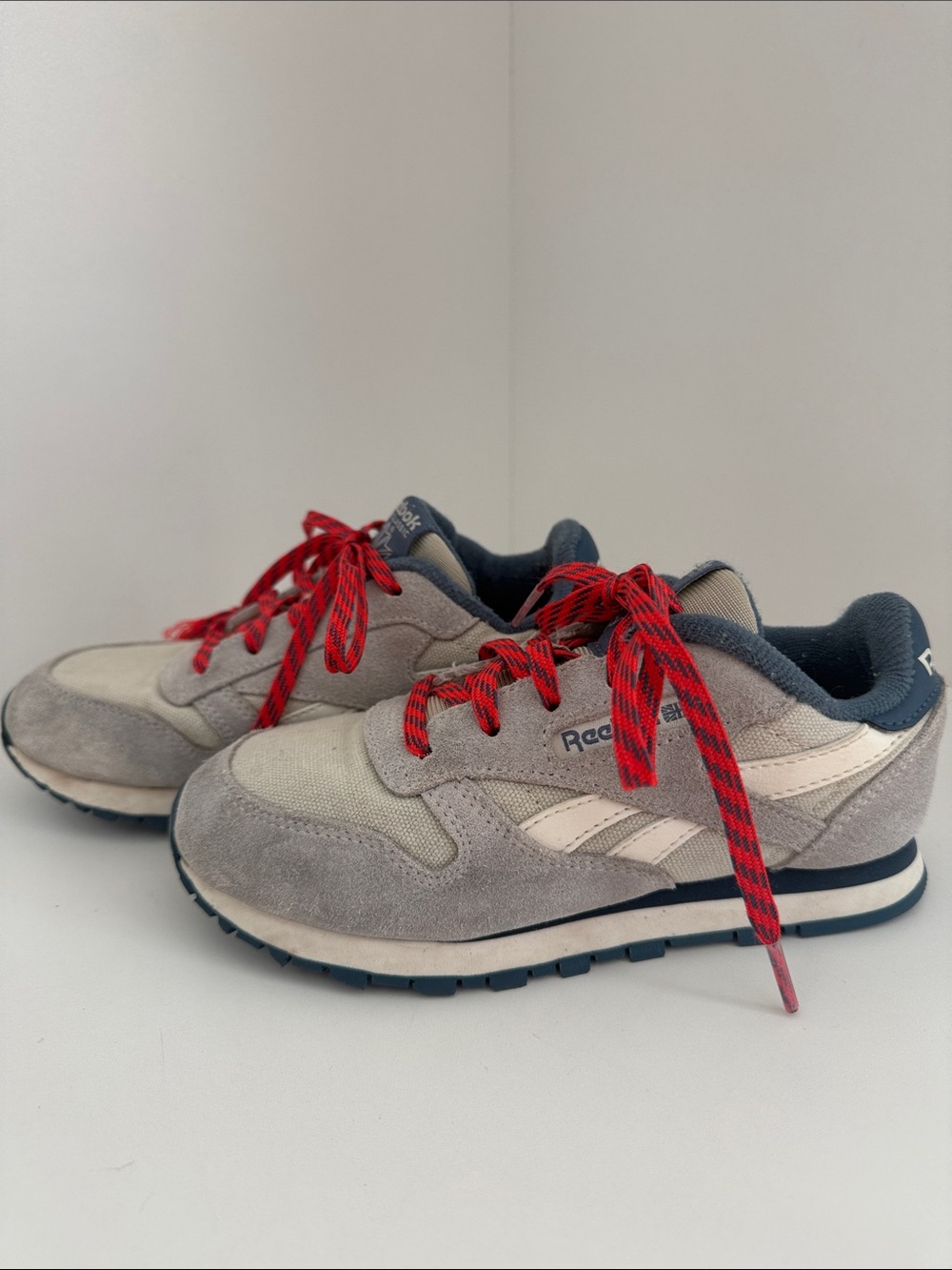 Reebok Kids Gray Suede Sneakers with Red Laces